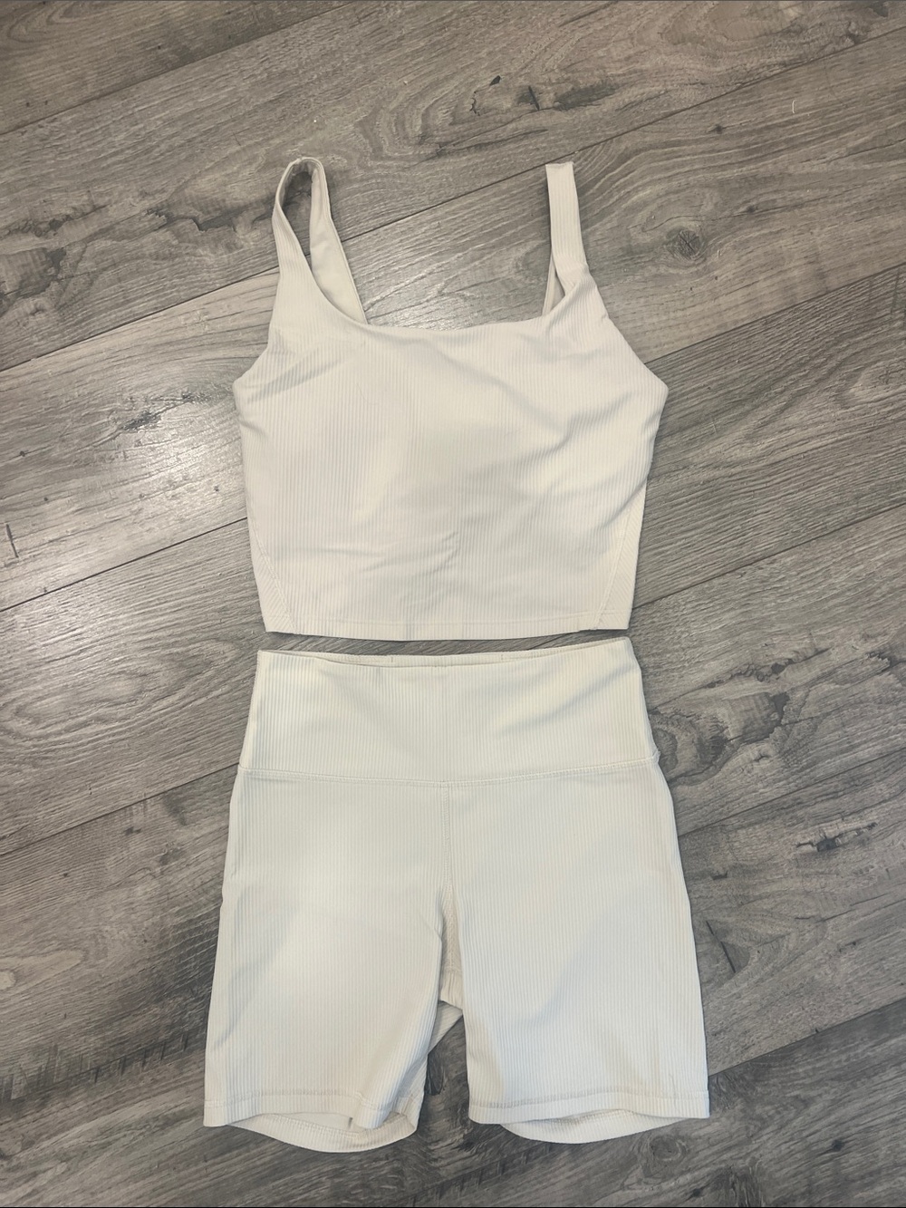 Old Navy Cream Ribbed Cropped Tank & High-Waist Bike Shorts Set